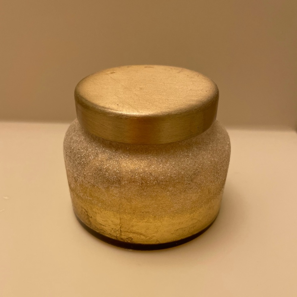 Anthropologie Capri Blue Volcano Mini Sugarcoated Gold Glass Jar Candle